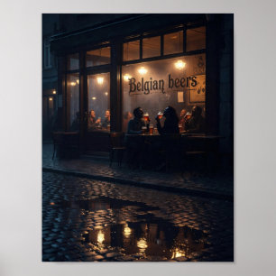 Brüsseler Regen Nacht Kneipenlicht Poster