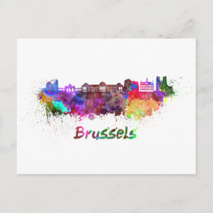 Brüsseler Skyline in Aquarell Postkarte