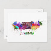 Brüsseler Skyline in Aquarellfarben Postkarte (Vorne/Hinten)