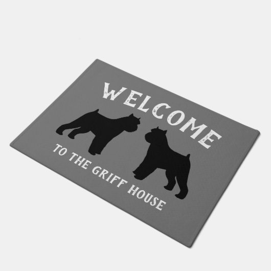 Brussels Griffon Dog Breed Silhouetten Custom Fußmatte (Schrägansicht)