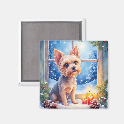 Brussels Griffon Frosted Window Christmas Art Magnet (Vorderseite/Rückseite)