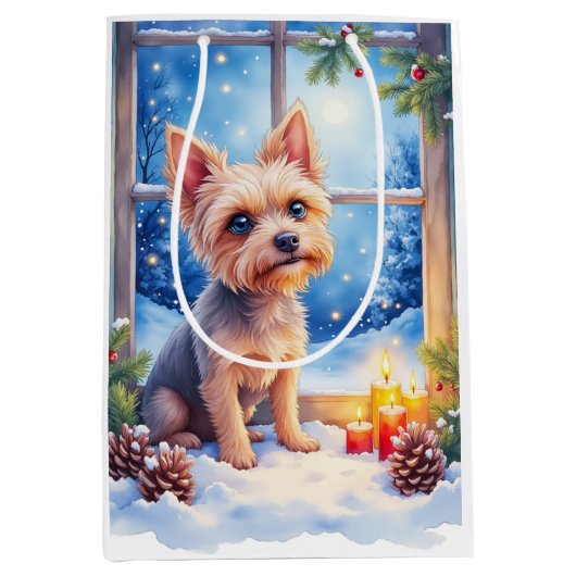 Brussels Griffon Frosted Window Christmas Art Mittlere Geschenktüte (Vorderseite)