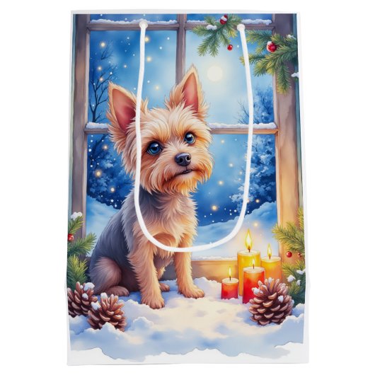 Brussels Griffon Frosted Window Christmas Art Mittlere Geschenktüte (Rückseite)