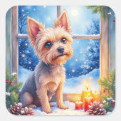 Brussels Griffon Frosted Window Christmas Art Quadratischer Aufkleber (Vorderseite)