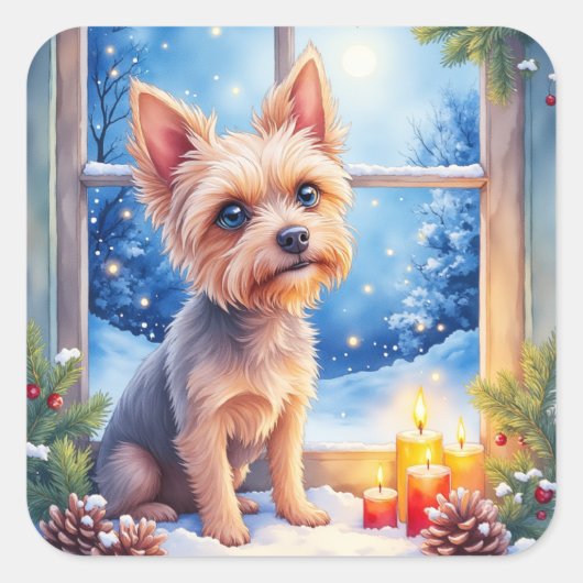 Brussels Griffon Frosted Window Christmas Art Quadratischer Aufkleber (Vorderseite)