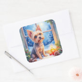 Brussels Griffon Frosted Window Christmas Art Quadratischer Aufkleber (Umschlag)
