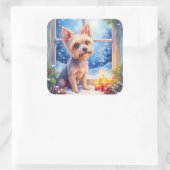 Brussels Griffon Frosted Window Christmas Art Quadratischer Aufkleber (Tasche)