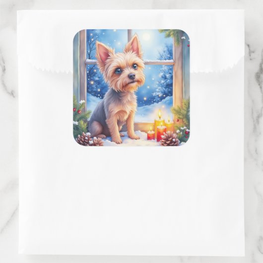 Brussels Griffon Frosted Window Christmas Art Quadratischer Aufkleber (Tasche)