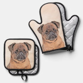 Brussels Griffon Painting Red Smooth Niedlich Dog Ofenhandschuh & Topflappen-Set (Vorderseite/Rückseite)