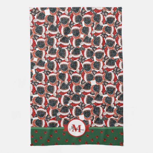 Brussels Griffon Pattern Monogram Christmas Dog Geschirrtuch (Vertikal)
