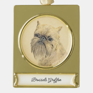 Brussels Griffon Rough Painting - Original Hunde A Banner-Ornament Gold