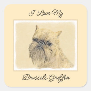 Brussels Griffon Rough Painting - Original Hunde A Quadratischer Aufkleber