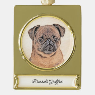 Brussels Griffon Smooth Painting Original Dog Art Banner-Ornament Gold