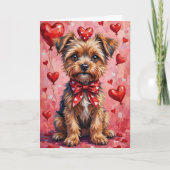 Brussels Griffon Valentine Dog Sitting with Hearts Karte (Vorderseite)