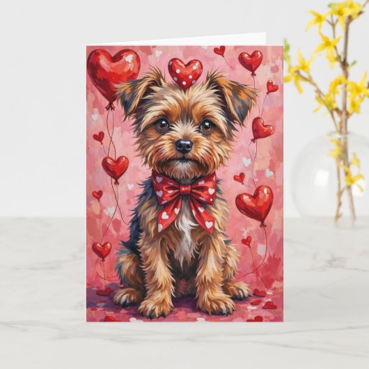 Brussels Griffon Valentine Dog Sitting with Hearts Karte (Gelbe Blume)