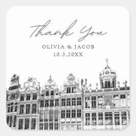 Brussels Wedding Black & White Gevor Vielen Dank Quadratischer Aufkleber