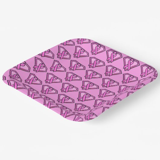 Brust-Krebs-Bewusstsein Diamond Logo Rosa Rosa Pappteller (Gewinkelt)