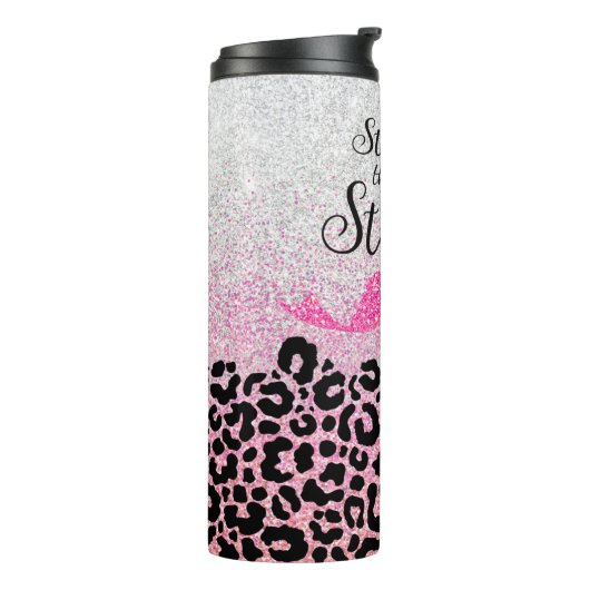 Brust-Krebs-Bewusstsein Leopard-Printwerbung Thermosbecher (Nach links gedreht)