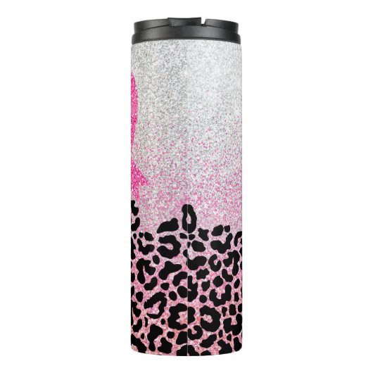 Brust-Krebs-Bewusstsein Leopard-Printwerbung Thermosbecher (Rückseite)