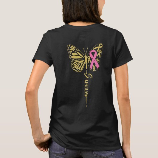 Brust. Krebsüberlebung Butterfly T-Shirt (Rückseite)