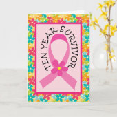 Brustkrebs 10 Jahre Überleben Rosa Schleife Karte (Gelbe Blume)
