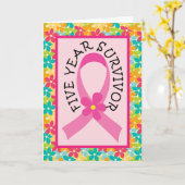 Brustkrebs-5-jähriges Überlebend-Rosa-Band Karte (Gelbe Blume)