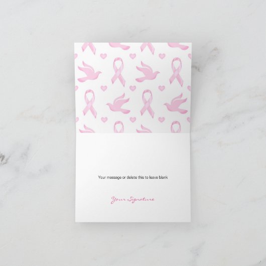 Brustkrebs-Band-Tauben-Herz Dankeskarte (Innenseite)