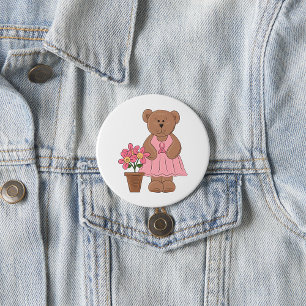 Brustkrebs-Bären in rosa Kleid Button