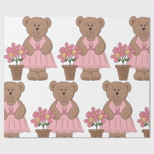 Brustkrebs-Bären in rosa Kleid Geschenkpapier (Flach)