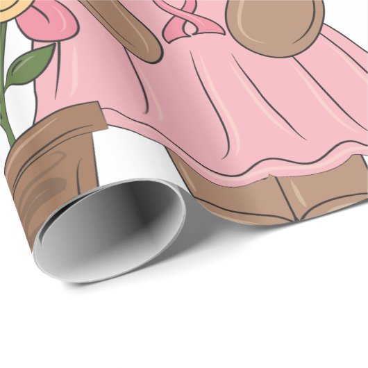 Brustkrebs-Bären in rosa Kleid Geschenkpapier (Rolleneckpunkt)