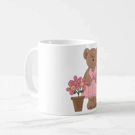 Brustkrebs-Bären in rosa Kleid Kaffeetasse (Vorderseite Links)