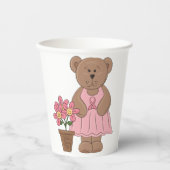 Brustkrebs-Bären in rosa Kleid Pappbecher (Vorderseite)