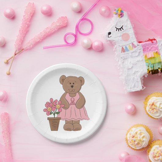Brustkrebs-Bären in rosa Kleid Pappteller (Party)