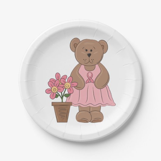 Brustkrebs-Bären in rosa Kleid Pappteller (Vorderseite)