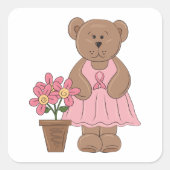 Brustkrebs-Bären in rosa Kleid Quadratischer Aufkleber (Vorderseite)
