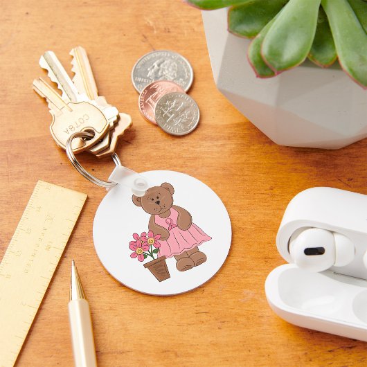 Brustkrebs-Bären in rosa Kleid Schlüsselanhänger
