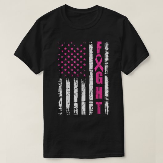 Brustkrebs-Bewusstsein Amerikanischer Flaggenkampf T-Shirt (Design vorne)