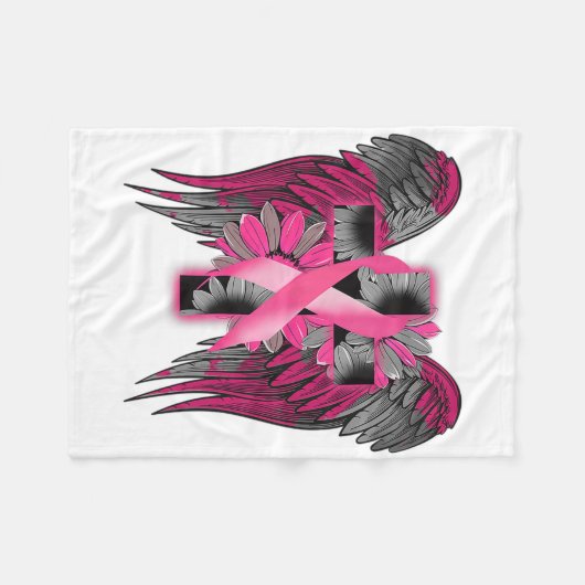 Brustkrebs-Bewusstsein Angel Wing Blume Cross Pi Fleecedecke (Vorderseite (Horizontal))