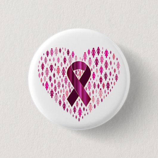 Brustkrebs-Bewusstsein Band und Herz Button (Vorderseite)