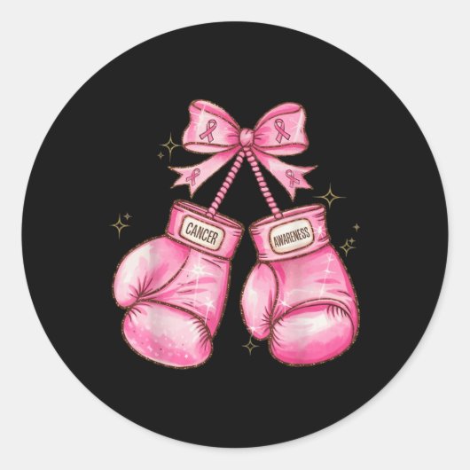 Brustkrebs-Bewusstsein Boxhandschuh im Oktober Wir Runder Aufkleber (Vorderseite)
