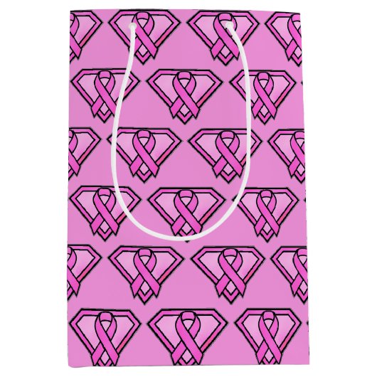 Brustkrebs-Bewusstsein-Diamant-Logo Rosa Mittlere Geschenktüte (Vorderseite)