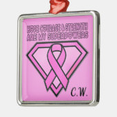 Brustkrebs-Bewusstsein-Diamant-Logo Rosa Ornament Aus Metall (Links)