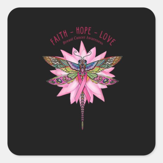 Brustkrebs-Bewusstsein Dragonfly Faith Hope Liebe Quadratischer Aufkleber (Vorderseite)