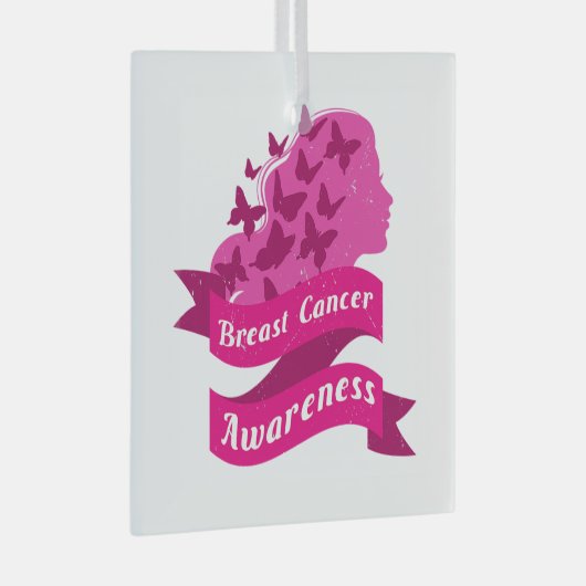 Brustkrebs Bewusstsein Frauen Schmetterling rosa o Ornament Aus Glas (Vorderseite Rechts)