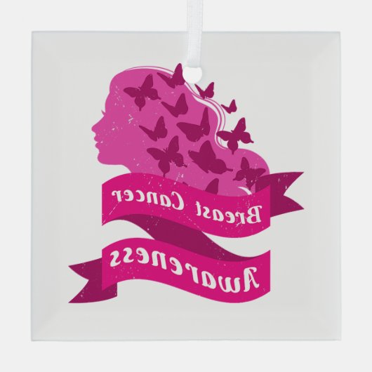Brustkrebs Bewusstsein Frauen Schmetterling rosa o Ornament Aus Glas (Rückseite)