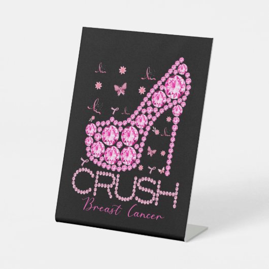 Brustkrebs-Bewusstsein für den Crush Bling Pink Ri Sockelschild (Vorderseite)