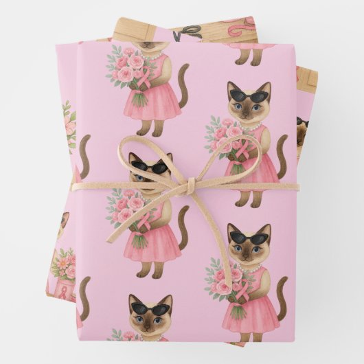 Brustkrebs-Bewusstsein für Katzenliebhaber Rosa Ba Geschenkpapier Set (Beispiel)