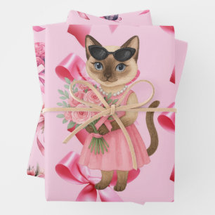 Brustkrebs-Bewusstsein für Katzenliebhaber Rosa Ba Geschenkpapier Set