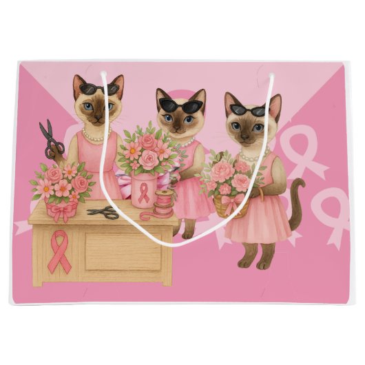 Brustkrebs-Bewusstsein für Katzenliebhaber Rosa Ba Große Geschenktüte (Vorderseite)