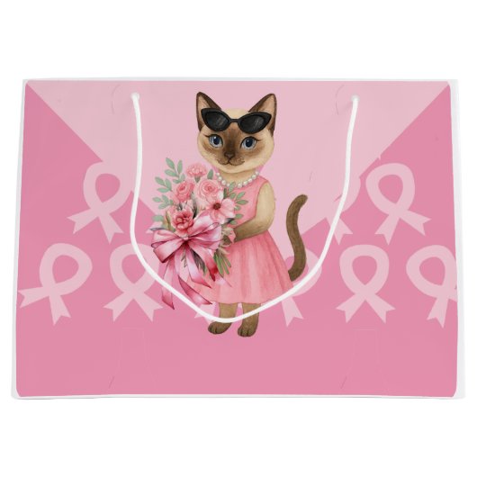 Brustkrebs-Bewusstsein für Katzenliebhaber Rosa Ba Große Geschenktüte (Vorderseite)